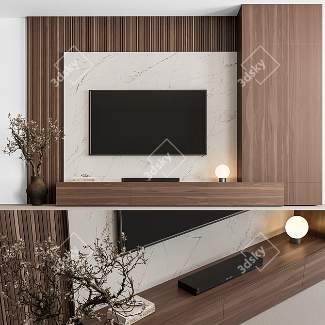 Stone and Wood TV Wall Set 3D model image 3