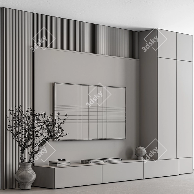 Stone and Wood TV Wall Set 3D model image 4