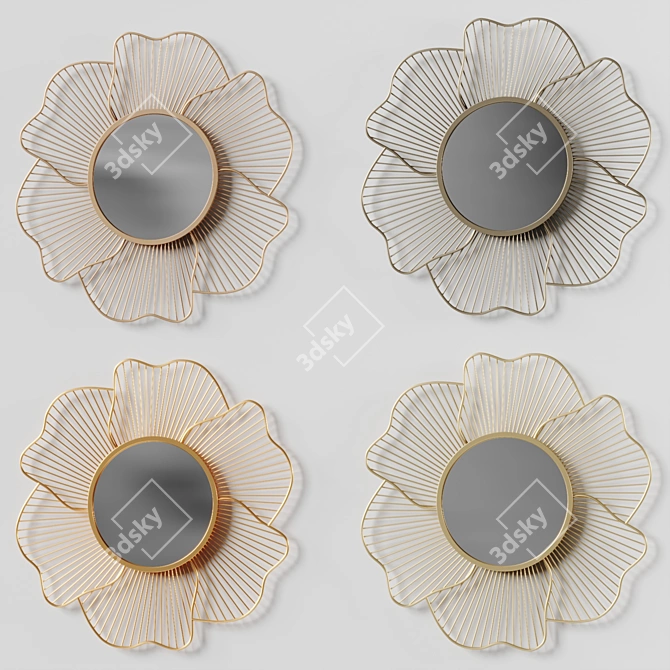 Elegant Blossom Leaf Wall Mirror 3D model image 4