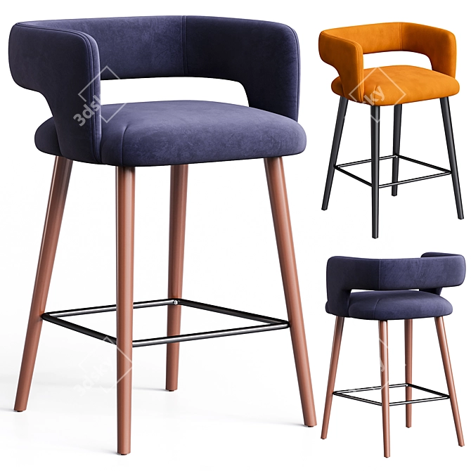 Mars Velvet Orange Bar Chair 3D model image 1