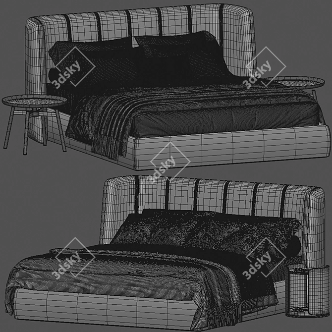 Modern Double Bed with Style 3D model image 6