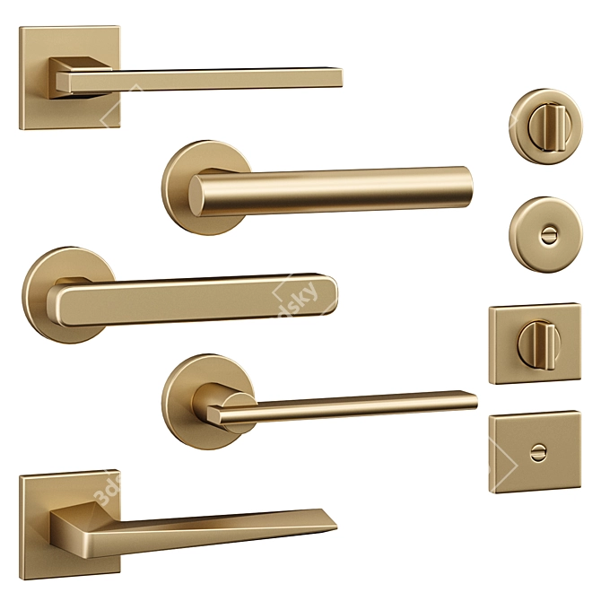 Luxury Set of Five Door Handles 3D model image 3