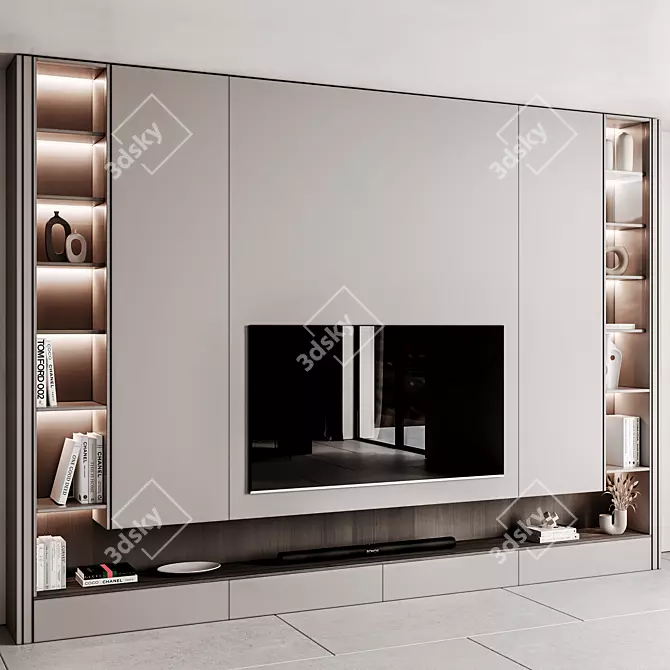 Modern TV Wall 3D Model 3D model image 1