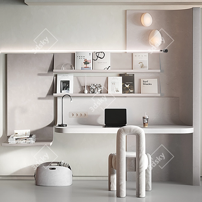 Curved Workspace Set with Accessories 3D model image 6