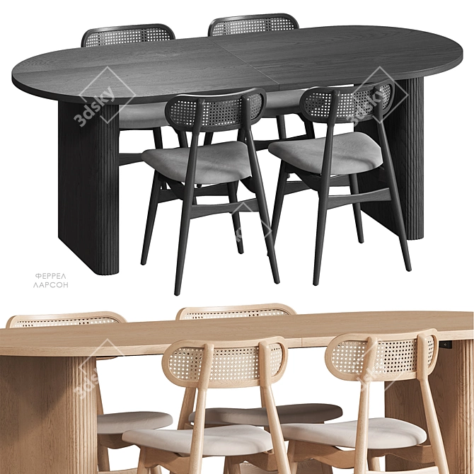 Scandinavian Dining Set Furniture 3D model image 2