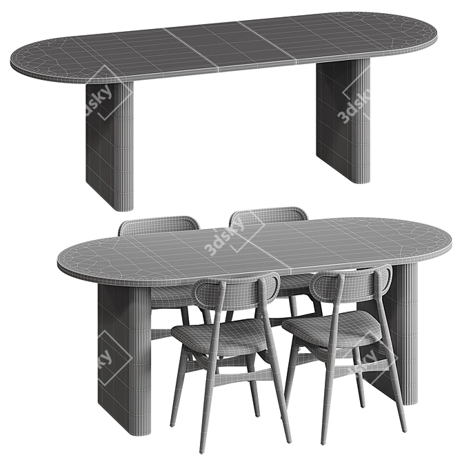 Scandinavian Dining Set Furniture 3D model image 6