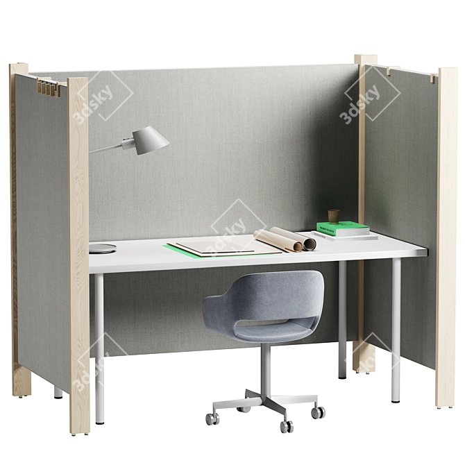 Modern Office Workstation with Partitions 3D model image 1