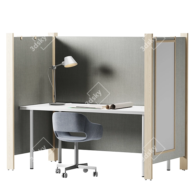 Modern Office Workstation with Partitions 3D model image 2