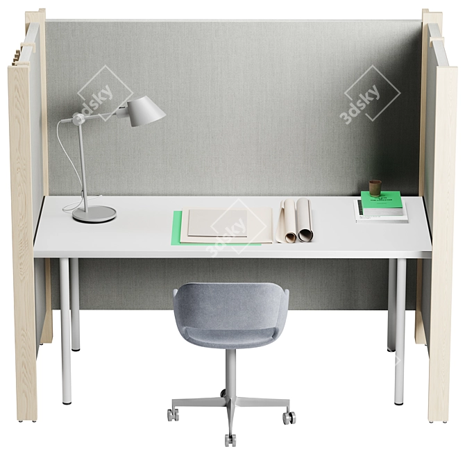 Modern Office Workstation with Partitions 3D model image 3