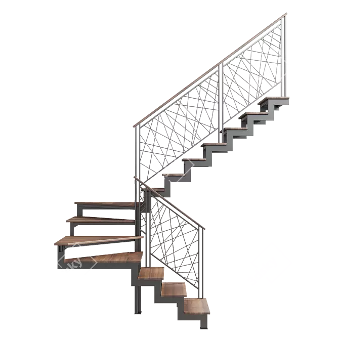 Steel Loft Staircase with Winders 3D model image 3