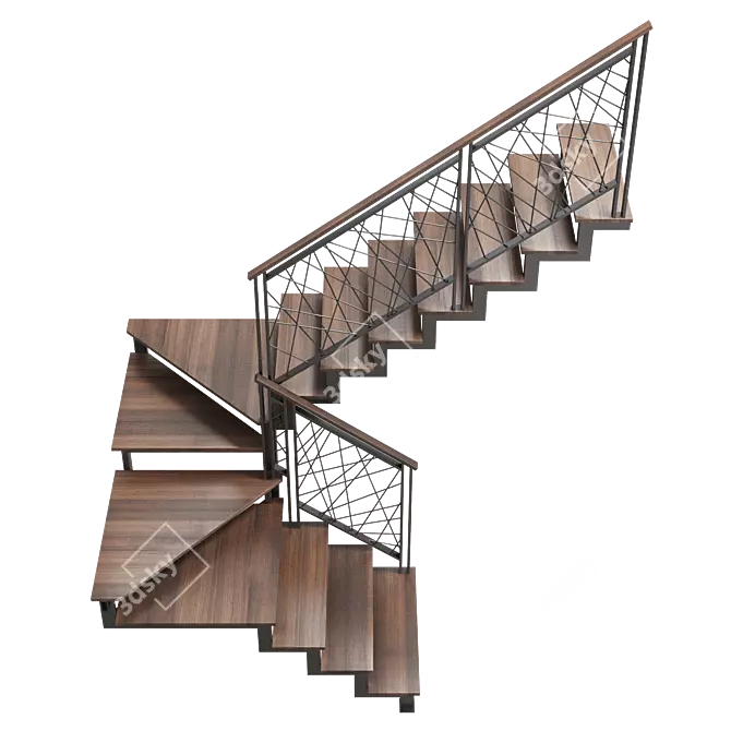 Steel Loft Staircase with Winders 3D model image 4