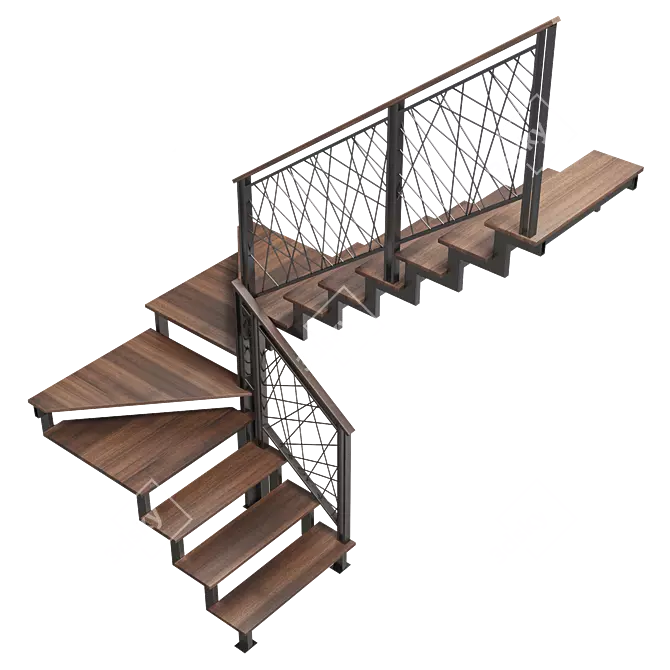 Steel Loft Staircase with Winders 3D model image 5