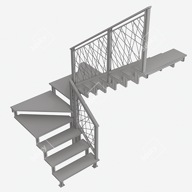 Steel Loft Staircase with Winders 3D model image 6