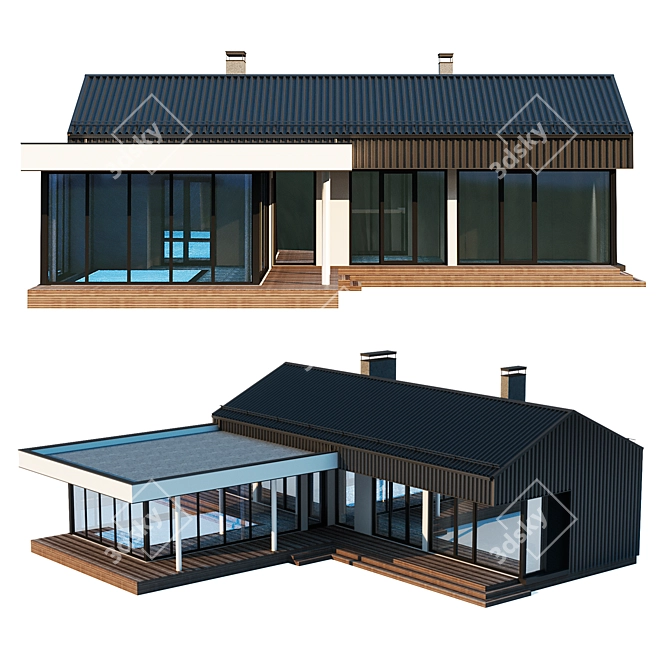 Строение с бассейном, 100 м2 3D model image 1