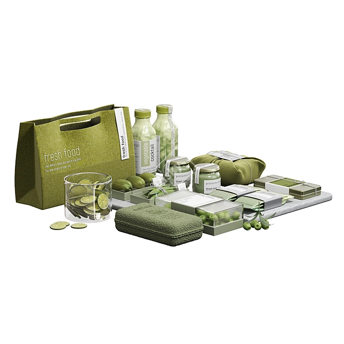 Green Kitchen Decor Set, Modular Design (Corona/Vray) 3D model image 5