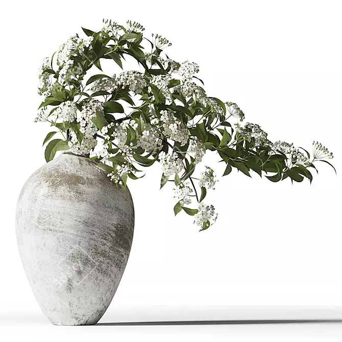 Title: White Blossoming Branches Clay Vase 3D model image 1