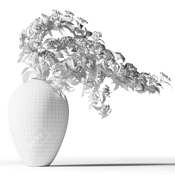 Title: White Blossoming Branches Clay Vase 3D model image 2