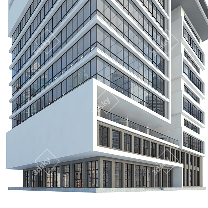 Modern High-Rise Office Building Model 3D model image 5