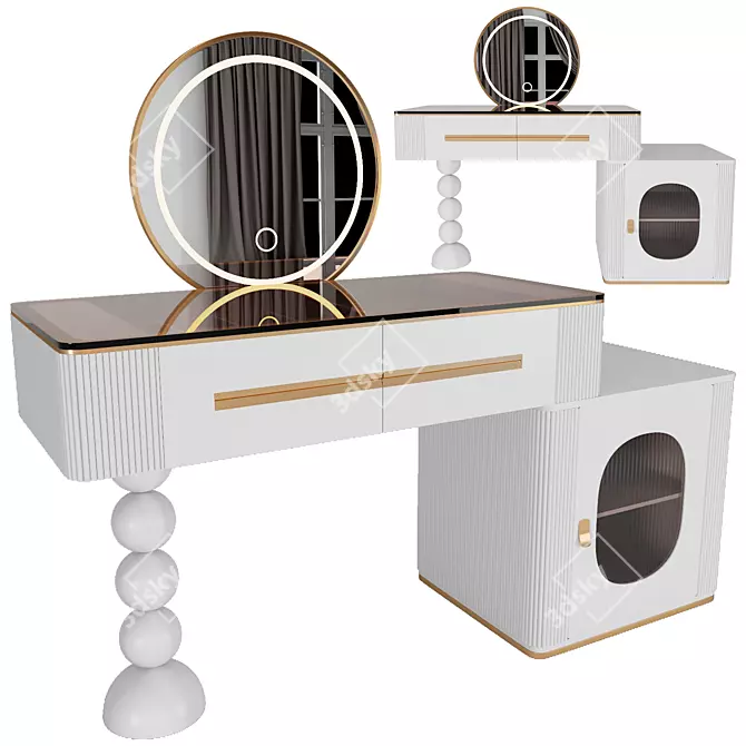 Modern Makeup Vanity with LED Lights 3D model image 1