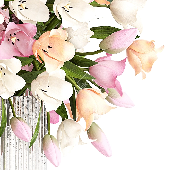 Cherry Blossom Tulip Vase Bouquet 3D model image 5