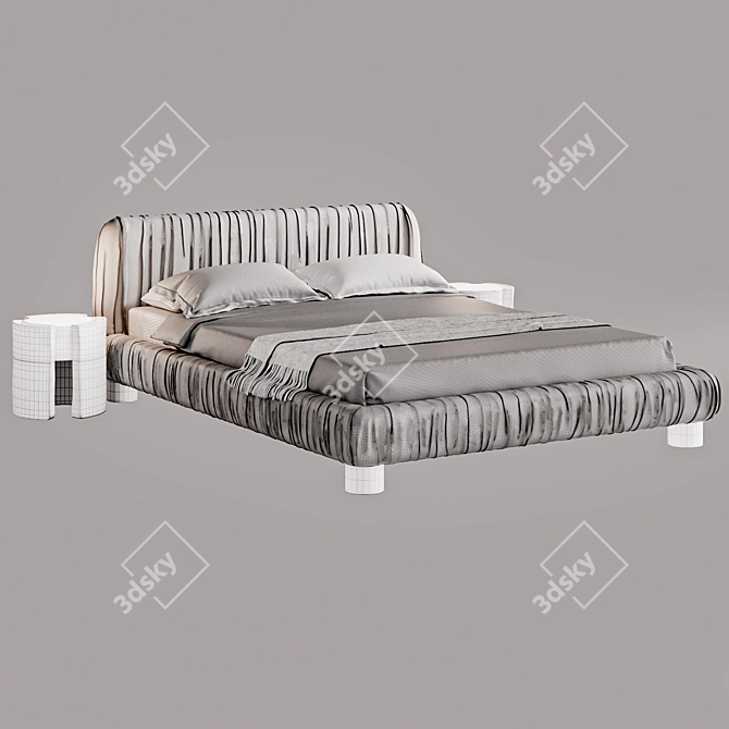 Ivory Velvet Upholstered Queen Bed 3D model image 5