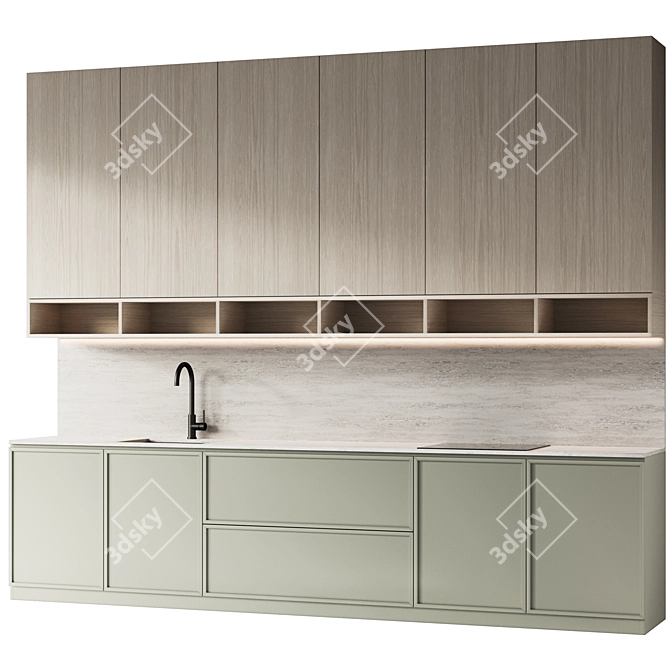 Modern Kitchen with Wood Finish 3D model image 2