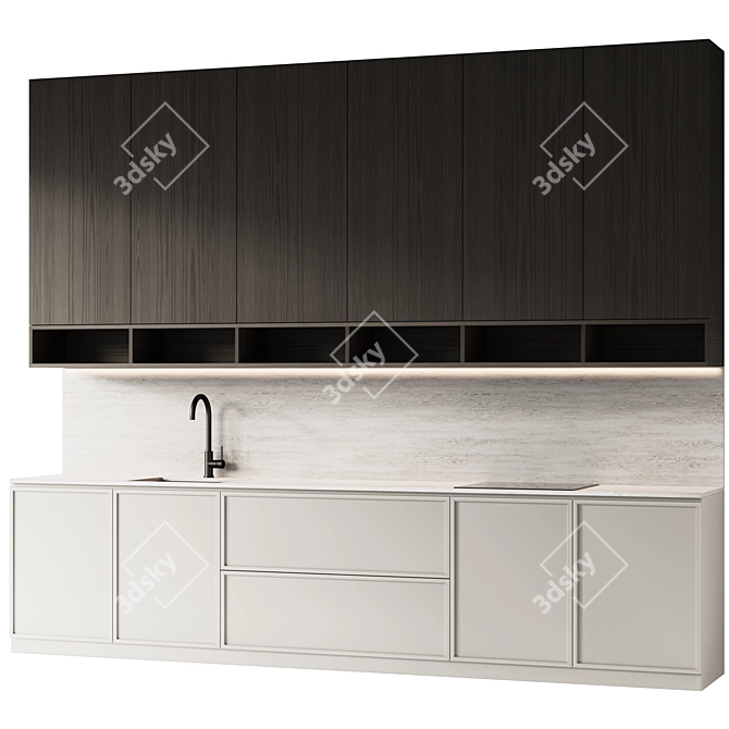 Modern Kitchen with Wood Finish 3D model image 3