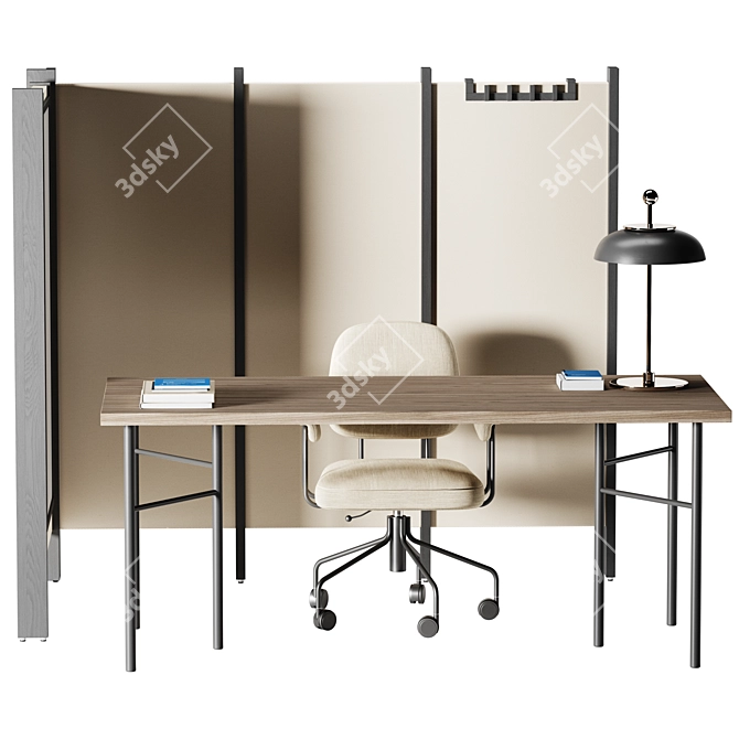 Open Office Workstation with Partitions 3D model image 1