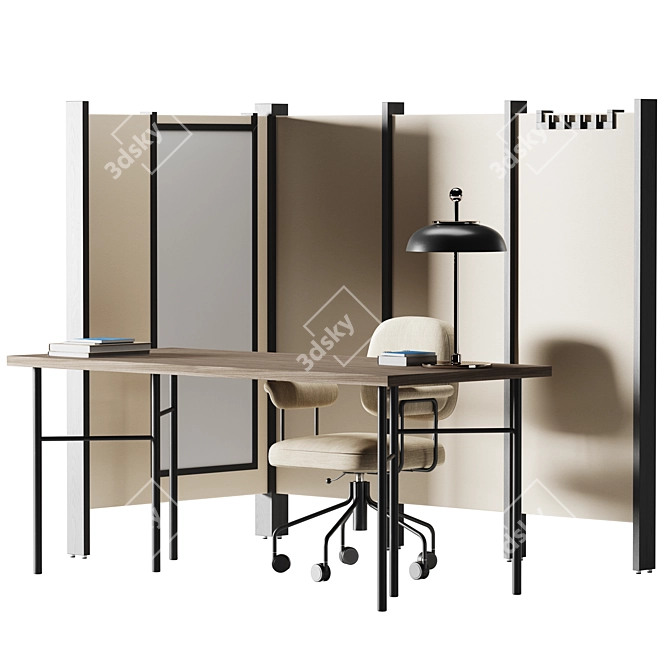 Open Office Workstation with Partitions 3D model image 2