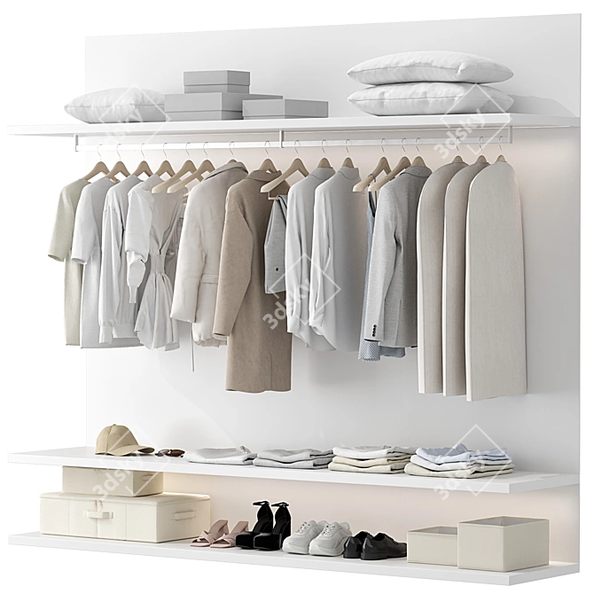 Modular Wood & White Wardrobe 3D model image 3