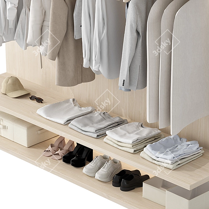 Modular Wood & White Wardrobe 3D model image 5