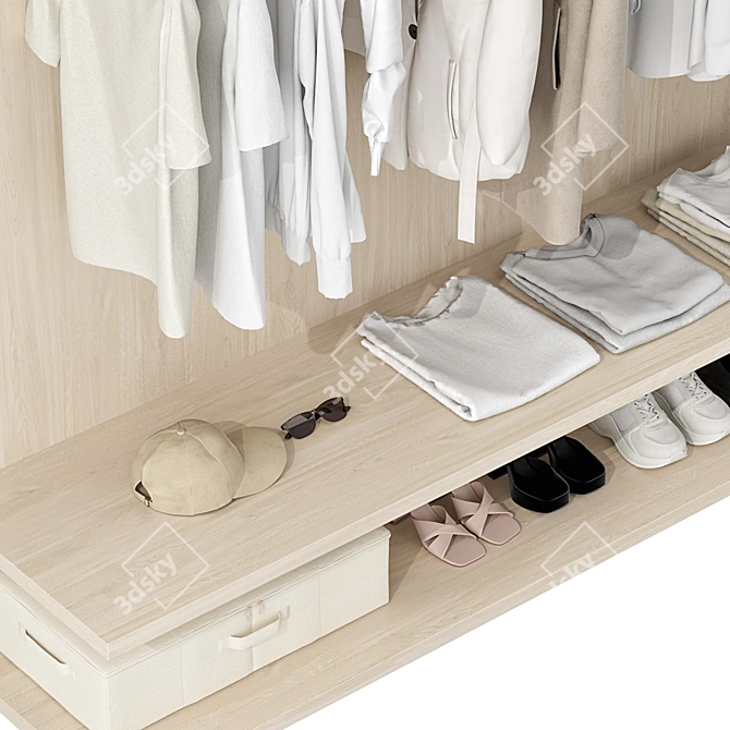 Modular Wood & White Wardrobe 3D model image 6