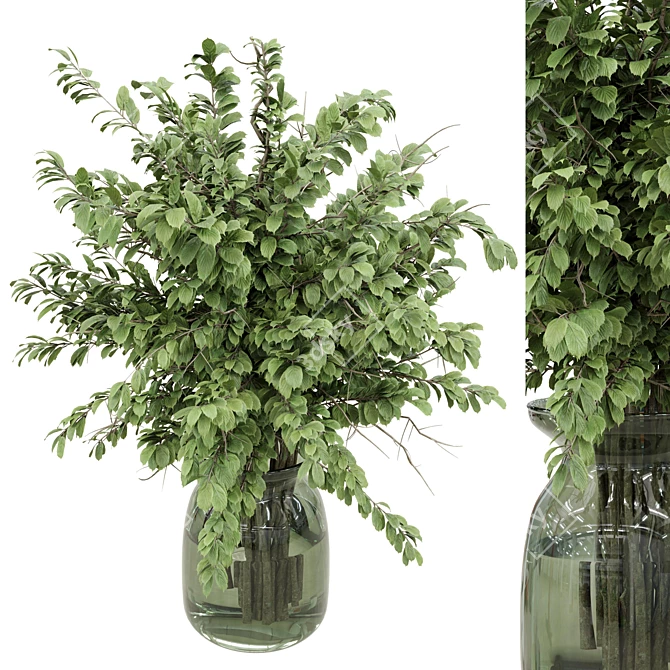 Green Branch Glass Vase Bouquet 3D model image 1