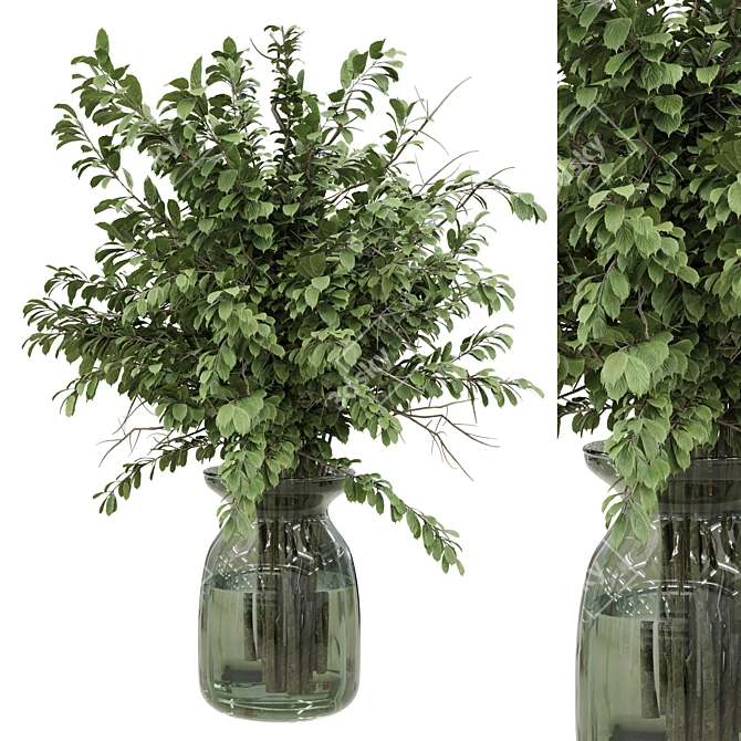 Green Branch Glass Vase Bouquet 3D model image 2