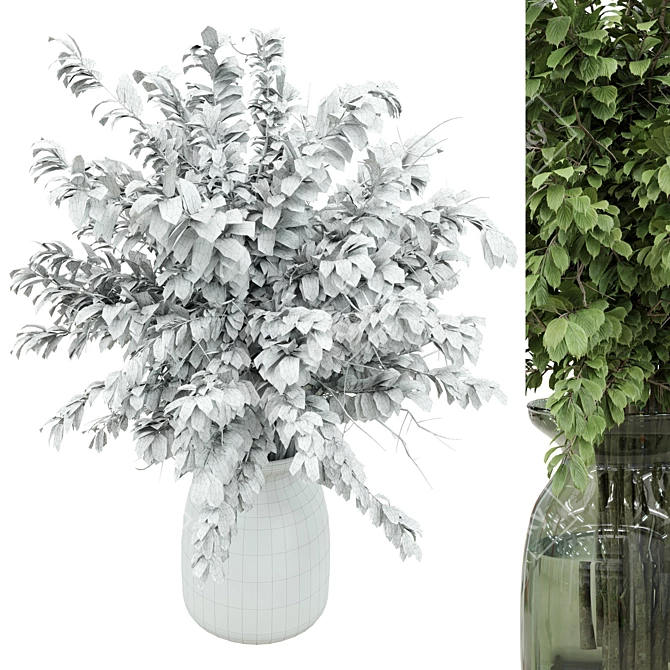 Green Branch Glass Vase Bouquet 3D model image 5