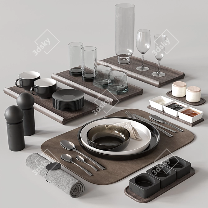 Vintage Tableware Set 08 3D model image 1