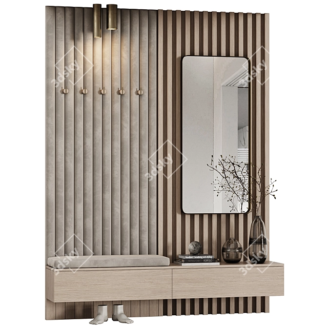 Minimalist Entryway Set with Mirror 3D model image 1