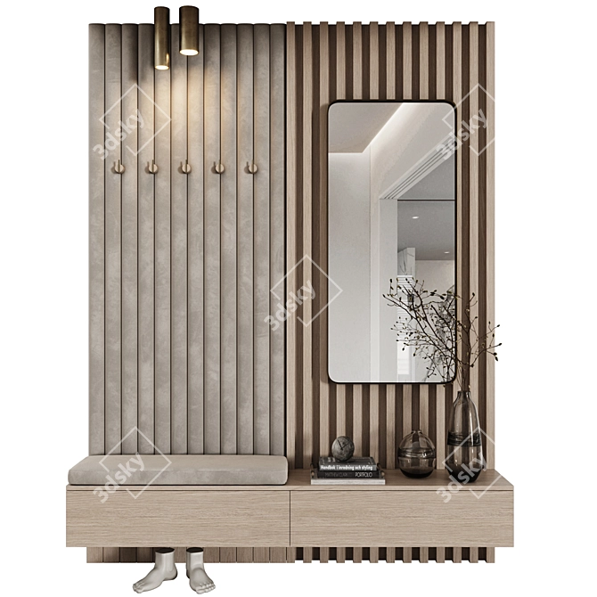 Minimalist Entryway Set with Mirror 3D model image 2