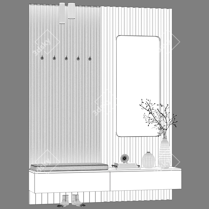 Minimalist Entryway Set with Mirror 3D model image 3