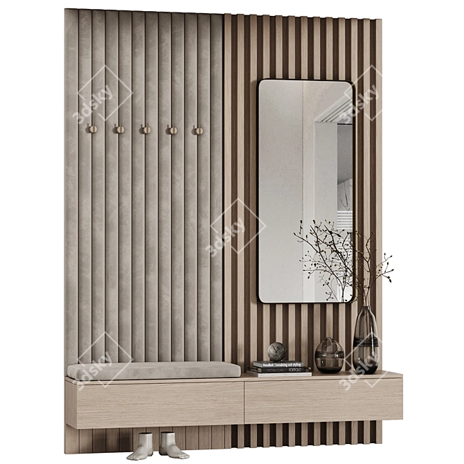 Minimalist Entryway Set with Mirror 3D model image 4