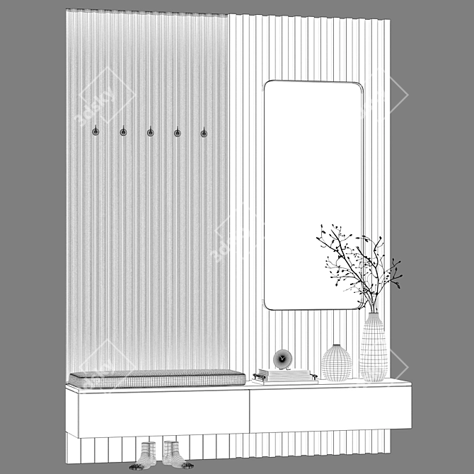 Minimalist Entryway Set with Mirror 3D model image 6