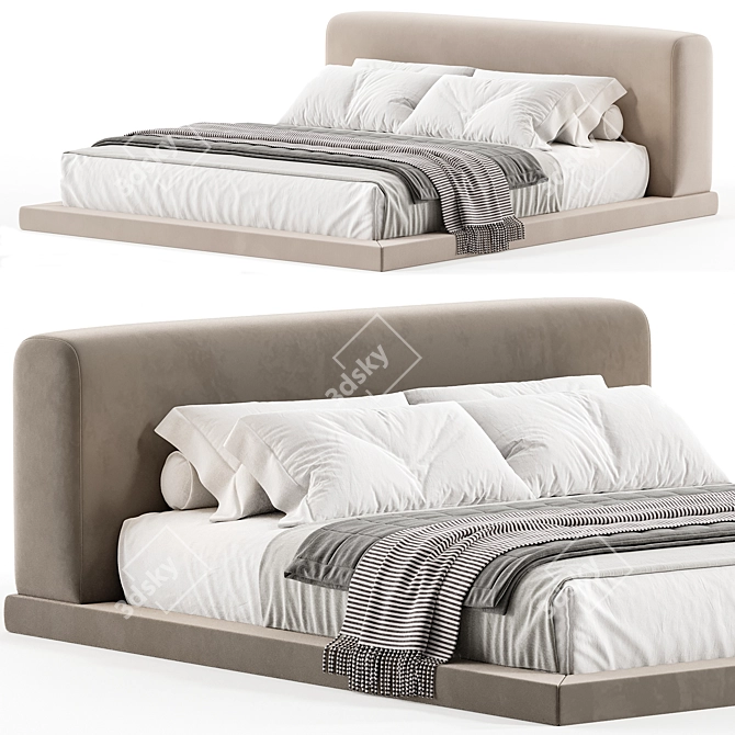  Double Bed Low Profile 3D model image 2