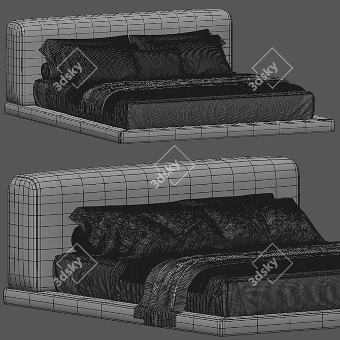  Double Bed Low Profile 3D model image 5