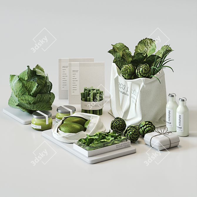 Green Kitchen Vegetable Set: 3D Models 3D model image 5