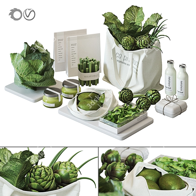 Green Kitchen Vegetable Set: 3D Models 3D model image 8