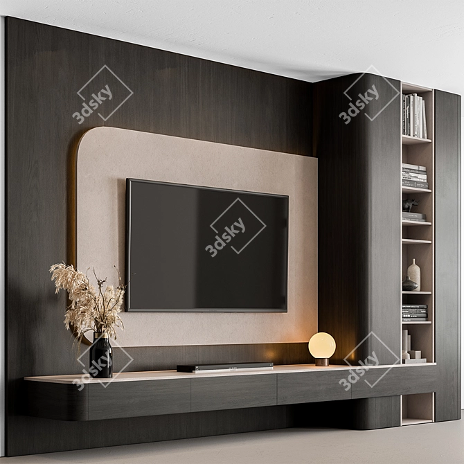 Black & Beige TV Wall Set 3D model image 3