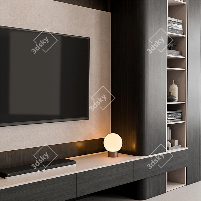 Black & Beige TV Wall Set 3D model image 5