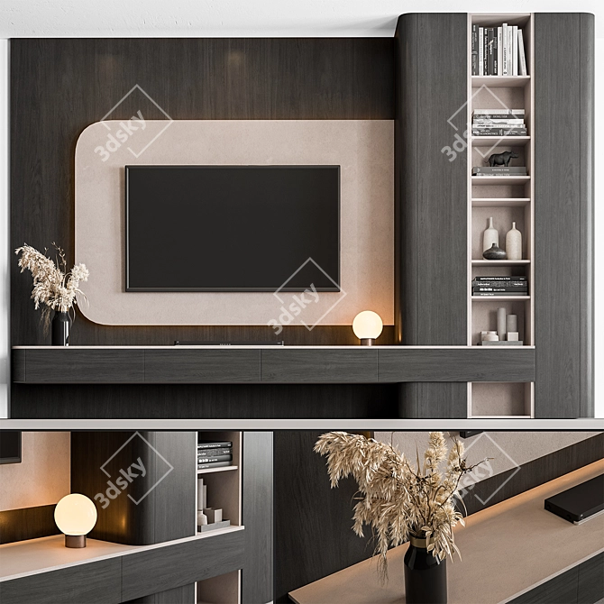 Black & Beige TV Wall Set 3D model image 1