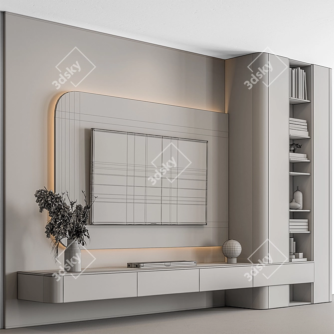 Black & Beige TV Wall Set 3D model image 2