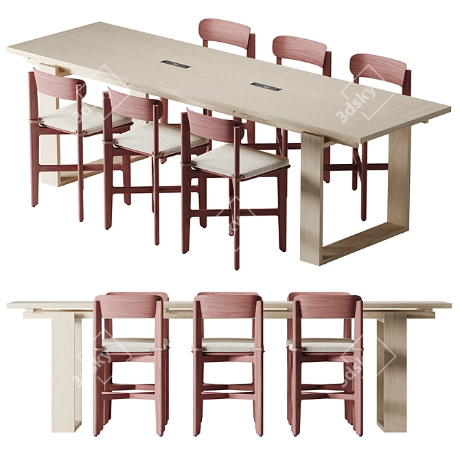 Modern Wooden Conference Table 3D model image 7